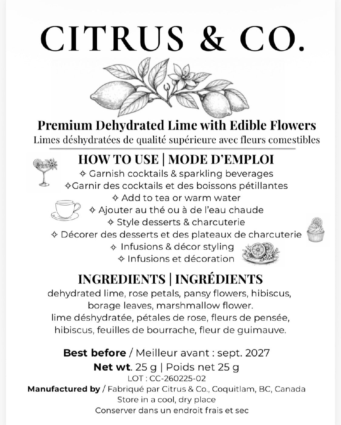 Luxury Dehydrated lime Garnish with Edible Flowers