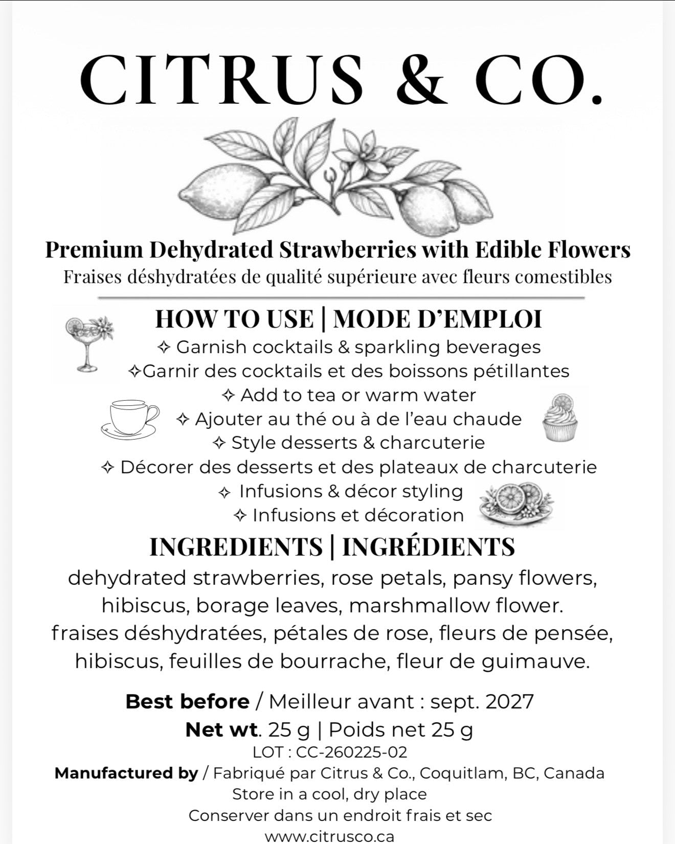 Luxury Dehydrated Strawberry Garnish with Edible Flowers
