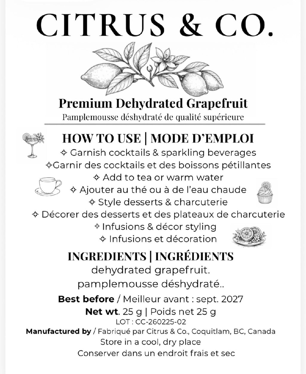 Luxury Dehydrated Grape Fruit  Garnish